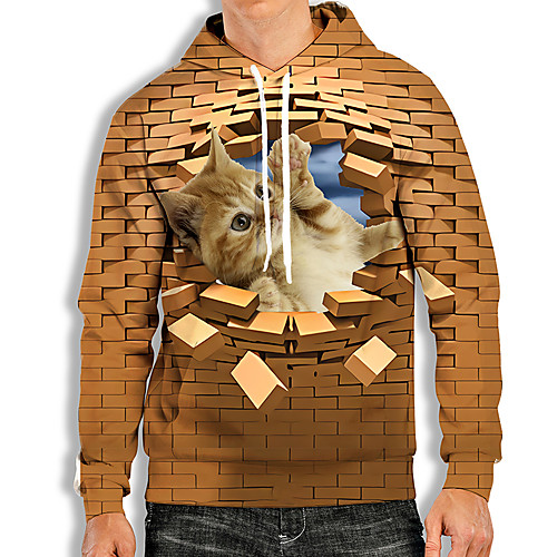 

Men's Pullover Hoodie Sweatshirt Cat Graphic Prints Animal Print Weekend 3D Print Casual Hoodies Sweatshirts Khaki