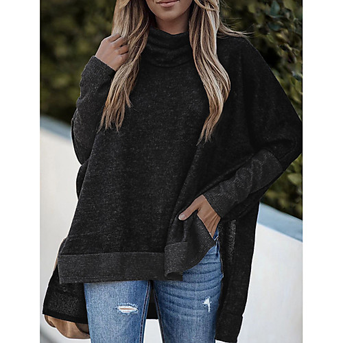 

uusollecy women's batwing sleeve turtleneck, solid loose knit pullover, long sleeves high low hem sweater black