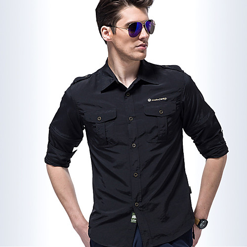 

Men's Hiking Shirt / Button Down Shirts Long Sleeve Sweatshirt Top Outdoor Lightweight Breathable Quick Dry Sweat wicking Spring Summer Black khaki Army Green Fishing Climbing Camping / Hiking