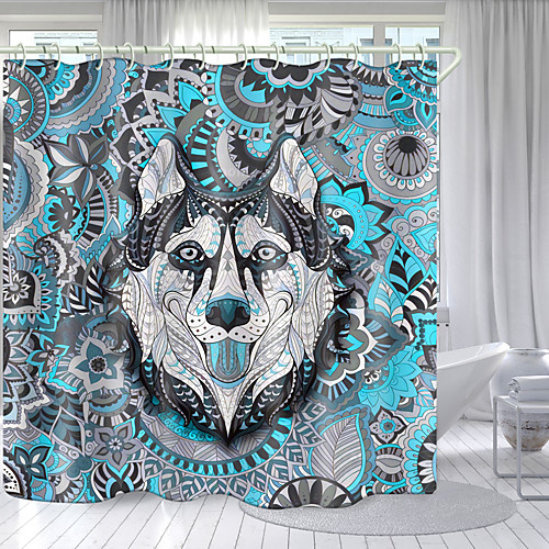 

Flower And Grass Wolf Head Digital Printing Shower Curtain Shower Curtains Hooks Modern Polyester New Design