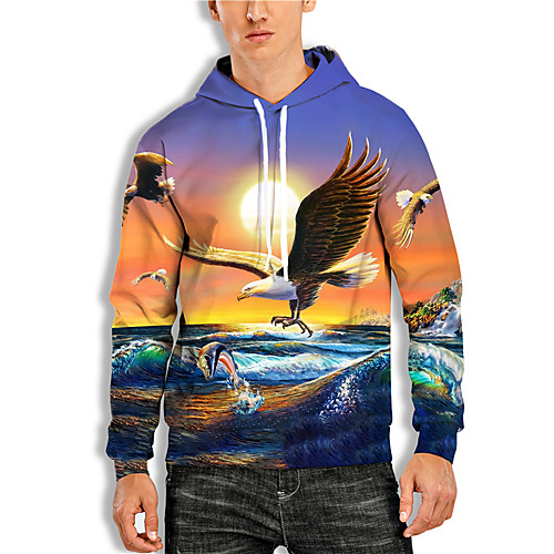 

Men's Pullover Hoodie Sweatshirt Graphic Prints Eagle Animal Print Daily Holiday 3D Print Basic Casual Hoodies Sweatshirts Orange