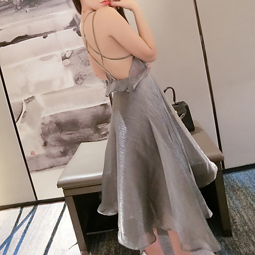 

A-Line Beautiful Back Sexy Party Wear Prom Dress Spaghetti Strap Sleeveless Tea Length Chiffon with Criss Cross Draping 2021