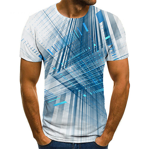 

Men's T shirt 3D Print Geometric 3D Print Print Short Sleeve Casual Tops Casual Fashion Blue