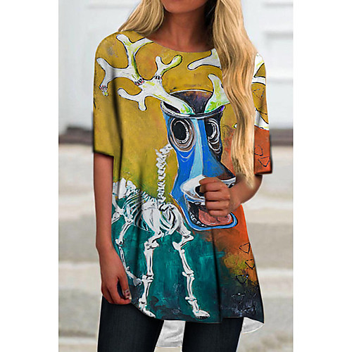 

Women's T Shirt Dress Tee Dress Short Mini Dress Blue Red Yellow Half Sleeve Color Block Animal Print Spring Summer Round Neck Casual 2021 S M L XL XXL 3XL