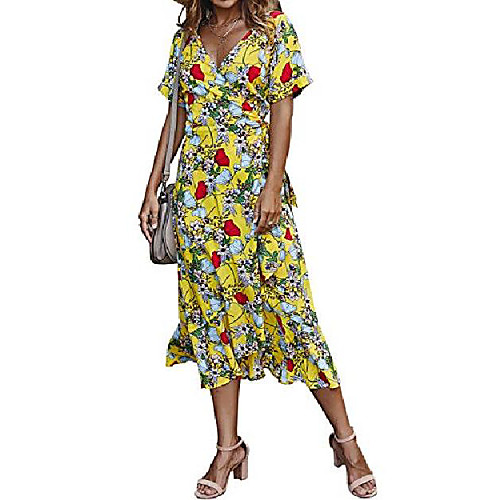 

dresses for women casual summer womens wrap dress floral short sleeve maxi dresses for women beach wedding party