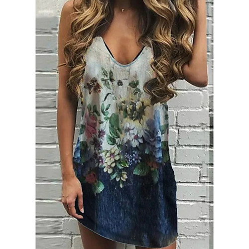 

Women's Strap Dress Short Mini Dress Blue Green Sleeveless Solid Color Tie Dye Print Summer cold shoulder Casual 2021 S M L XL XXL 3XL