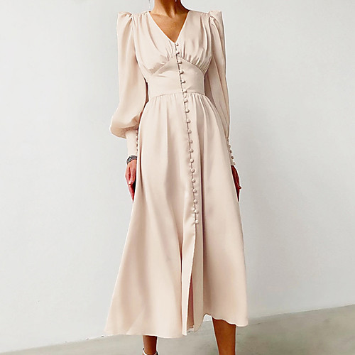 

Women's A Line Dress Short Mini Dress Black Wine Brown Beige Long Sleeve Solid Color Fall Spring V Neck Casual 2021 XS S M L XL