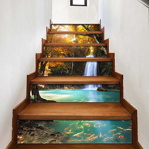 

3D Staircase Stickers Diy Waterfall Pattern Decoration Home Stickers Waterproof 3d Stereo Wall Stickers 18x100cmx6pcs
