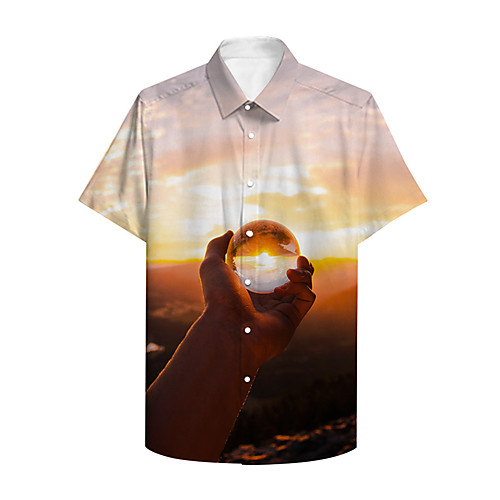 

Men's Shirt 3D Print Graphic 3D Landscape Button-Down 3D Print Short Sleeve Casual Tops Casual Hawaiian Orange