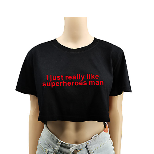 

Women's Crop Top Tee / T-shirt Crop Top Crew Neck Letter Printed Sport Athleisure T Shirt Top Short Sleeves Breathable Soft Comfortable Everyday Use Street Casual Daily Outdoor