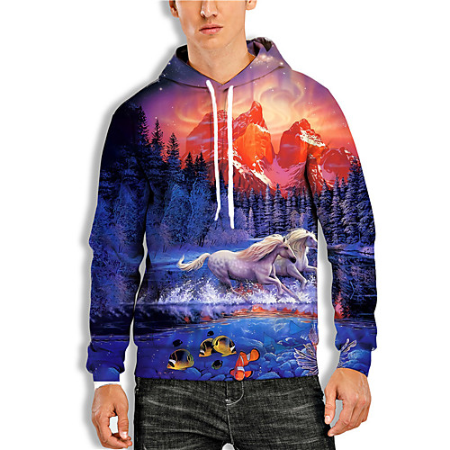 

Men's Pullover Hoodie Sweatshirt Graphic Prints Horse Animal Print Daily Sports 3D Print 3D Print Casual Hoodies Sweatshirts Blue