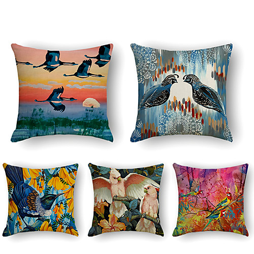 

Cushion Cover 5PCS Linen Soft Print Square Throw Pillow Cover Cushion Case Pillowcase for Sofa Bedroom 45 x 45 cm (18 x 18 Inch) Superior Quality Mashine Washable