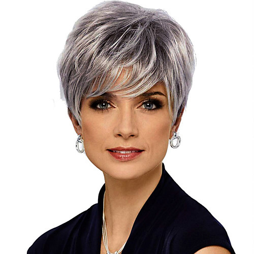 

Synthetic Wig Natural Straight Short Bob Wig Short Silver grey Synthetic Hair Women's Fashion Comfy Fluffy Silver Dark Gray