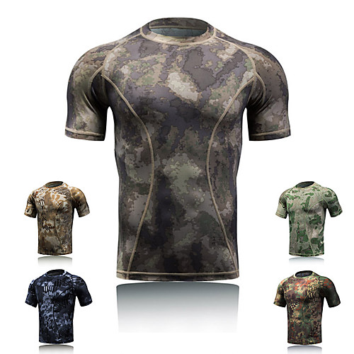 

Men's Hunting T-shirt Camo / Camouflage Short Sleeve Outdoor Summer Breathability Wearable Quick Dry Soft Elastane Polyester Black Army Green Camouflage Green Camouflage Gray