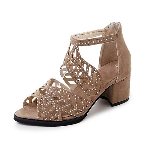 

Women's Heels Block Heel Peep Toe PU Black Beige