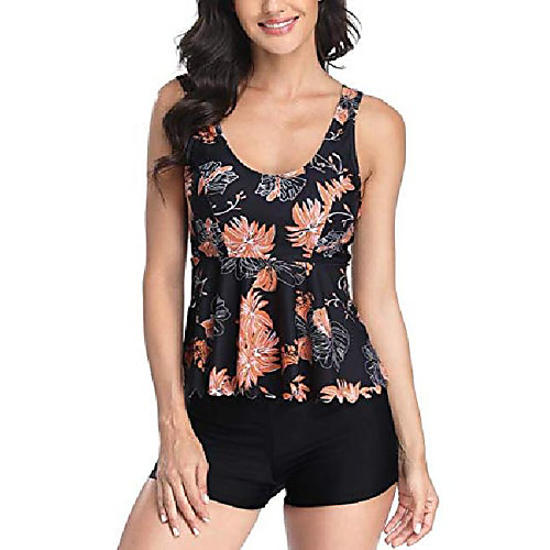 

firpearl women's tankini swimsuits with boy shorts tummy control swimwear two piece bathing suits xl/us14-16 orange floral