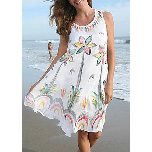 

Women's Sheath Dress Short Mini Dress White Sleeveless Floral Summer cold shoulder Sexy 2021 S M L XL XXL 3XL