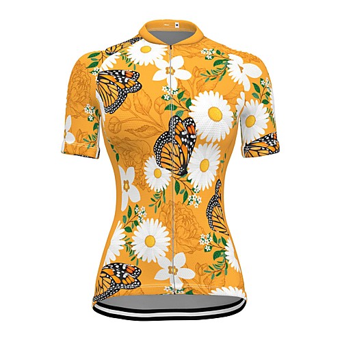 

21Grams Women's Short Sleeve Cycling Jersey Spandex Yellow Butterfly Floral Botanical Bike Top Mountain Bike MTB Road Bike Cycling Breathable Sports Clothing Apparel / Stretchy / Athleisure