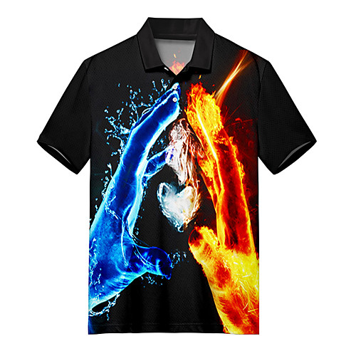 

Men's Polo 3D Print Lightning Optical Illusion Button-Down Print Short Sleeve Casual Tops Casual Fashion Soft Breathable Black