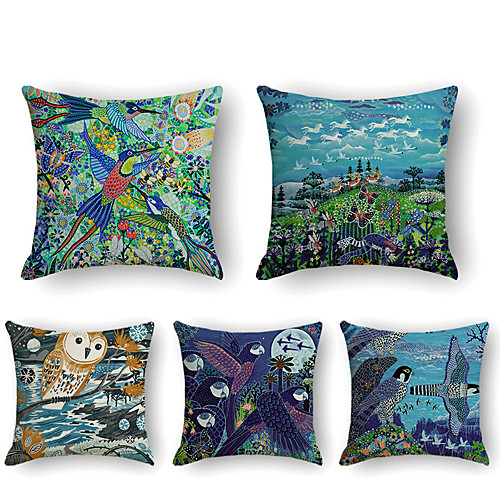 

Cushion Cover 5PCS Linen Soft Print Square Throw Pillow Cover Cushion Case Pillowcase for Sofa Bedroom 45 x 45 cm (18 x 18 Inch) Superior Quality Mashine Washable