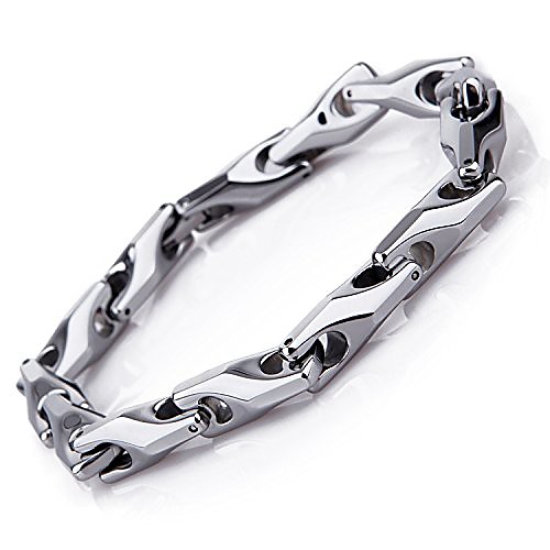 

Classy Men's Solid Heavy Wheat Tungsten Carbide Bracelet - 3 Sided Links (Silver)