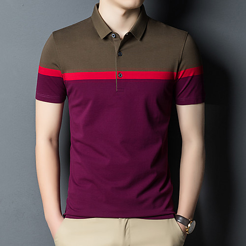 

Men's Golf Polo Shirts Short Sleeve Breathable Quick Dry Soft Sports Outdoor Autumn / Fall Spring Summer Cotton Stripes Patchwork Sapphire Wine Dark Green / Micro-elastic