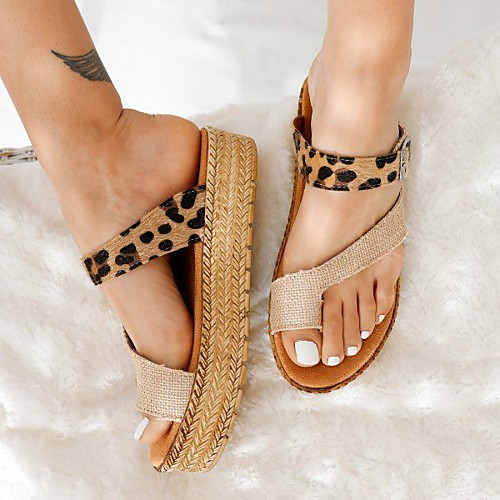 

Women's Sandals Boho Bohemia Beach Flat Heel Round Toe Flat Sandals Roman Shoes Daily PU Leopard Leopard Brown