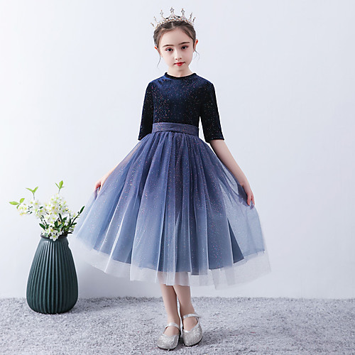 

Princess / A-Line Jewel Neck Ankle Length Tulle / Velvet Junior Bridesmaid Dress with Sash / Ribbon / Pattern / Print