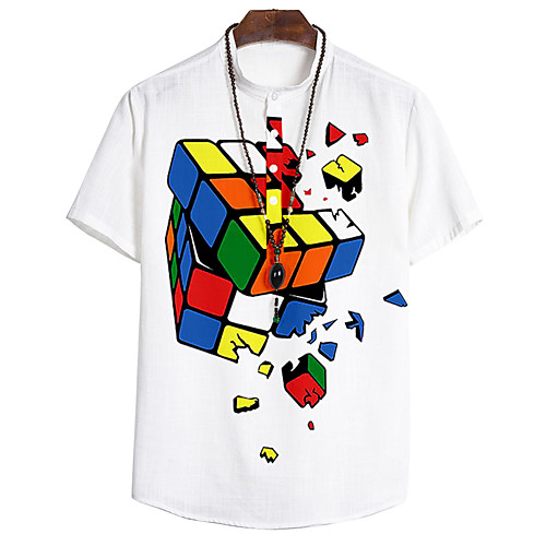 

Men's Shirt 3D Print Rubik's Cube Button-Down 3D Print Short Sleeve Casual Tops Casual Fashion Breathable Comfortable White