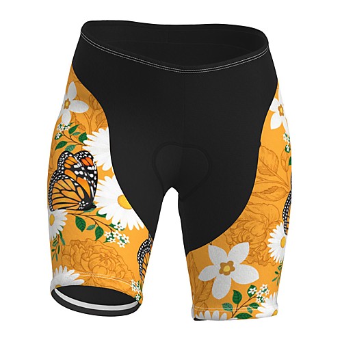 

21Grams Women's Cycling Shorts Spandex Bike Padded Shorts / Chamois Breathable Sports Butterfly Floral Botanical Yellow Mountain Bike MTB Road Bike Cycling Clothing Apparel Bike Wear / Stretchy