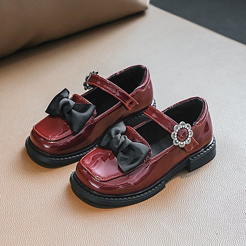 

Girls' Flats Flower Girl Shoes Children's Day PU Leopard Little Kids(4-7ys) Daily Party & Evening Walking Shoes Bowknot Wine Black Fall Spring