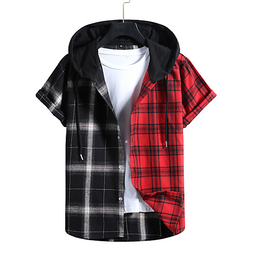 

Men's Sweatshirt Shirt non-printing Color Block Plain Patchwork Short Sleeve Casual Tops Red