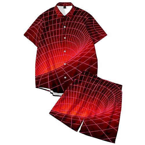 

Men's Shirt Suits 3D Print Optical Illusion Button-Down 3D Print Short Sleeve Street Tops Fashion Classic Breathable Comfortable Red