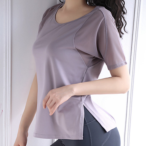 

Women's Crew Neck Yoga Top Solid Color Black Dark Gray Gray Yoga Fitness Gym Workout Tee Tshirt Top Short Sleeve Sport Activewear Breathable Quick Dry Comfortable Stretchy