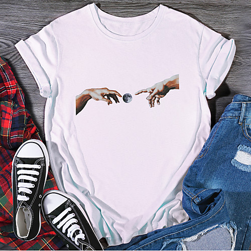 

Women's T shirt Graphic Print Round Neck Tops 100% Cotton Basic Basic Top White Black Purple