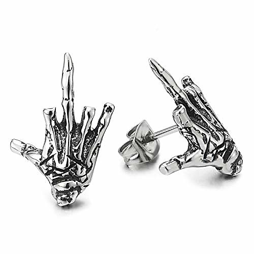 

Mens Womens Stainless Steel Vintage Hand Skeleton Bone Stud Earrings, Screw Back, Punk Rock Gothic