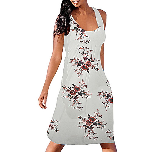 

Women's A Line Dress Knee Length Dress White Black Sleeveless Print Color Block Patchwork Print Summer V Neck Casual 2021 S M L XL XXL