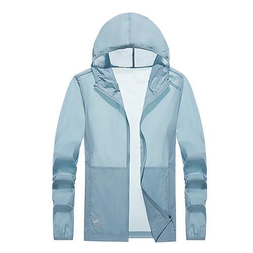 

Men's Hoodie Jacket Hiking Skin Jacket Hiking Windbreaker Outdoor Packable Lightweight UV Sun Protection Breathable Outerwear Jacket Top Fishing Running Beach White Grey Light Grey Light Blue