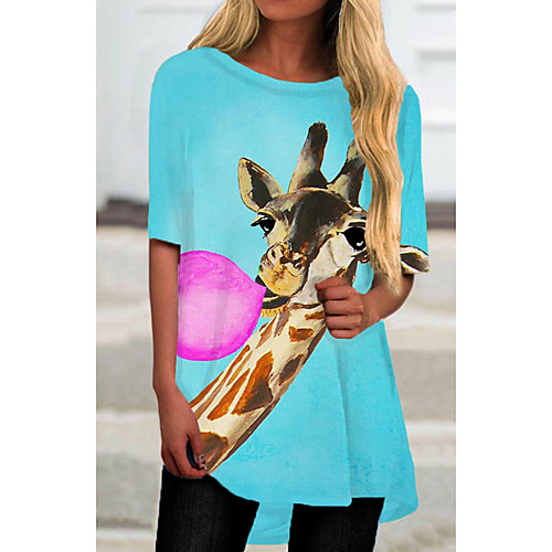 

Women's T Shirt Dress Tee Dress Short Mini Dress Blue Blushing Pink Half Sleeve Color Block Animal Print Spring Summer Round Neck Casual 2021 S M L XL XXL 3XL