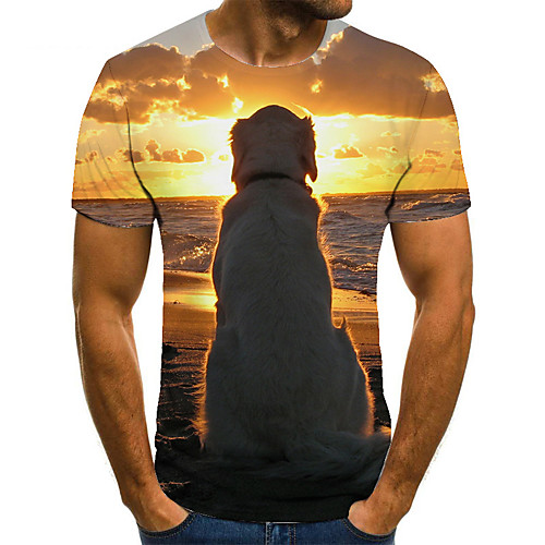 

Men's T shirt 3D Print Animal 3D Print Print Short Sleeve Casual Tops Casual Fashion Light Yellow