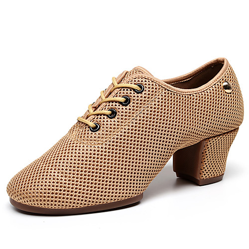 

Women's Latin Shoes Dance Sneakers Modern Shoes Oxford Thick Heel Camel Black Lace-up Adults'