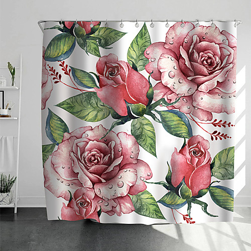 

Shower Curtains with Hooks Rustic Roses Scenery Polyester Novelty Fabric Waterproof Shower Curtain for Bathroom