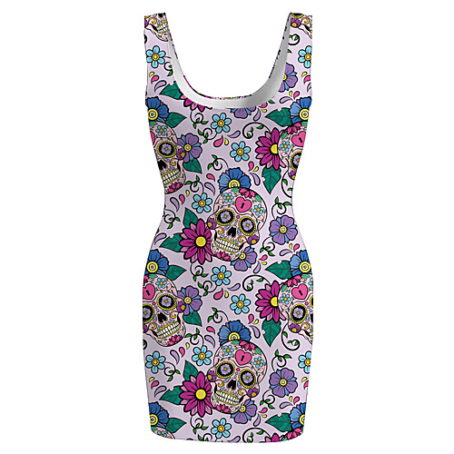 

Women's Sports Dress Short Mini Dress Rainbow Sleeveless Floral Print Spring Summer Round Neck Casual 2021 S M L XL XXL 3XL