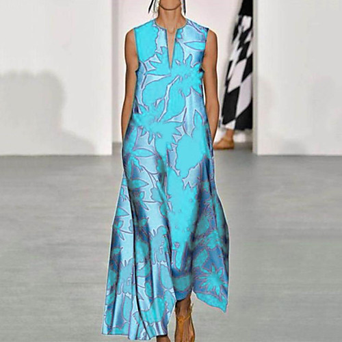 

Women's Swing Dress Maxi long Dress orange Red Sky Blue Sleeveless Floral Spring Summer V Neck Casual Sexy 2021 S M L XL XXL XXXL