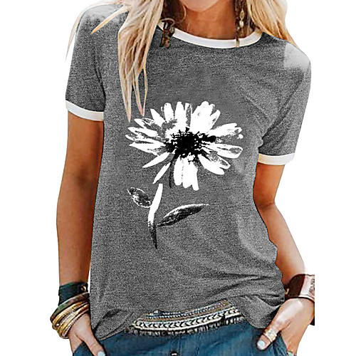 

Women's T shirt Graphic Round Neck Tops Cotton Basic Top Black Blue Purple