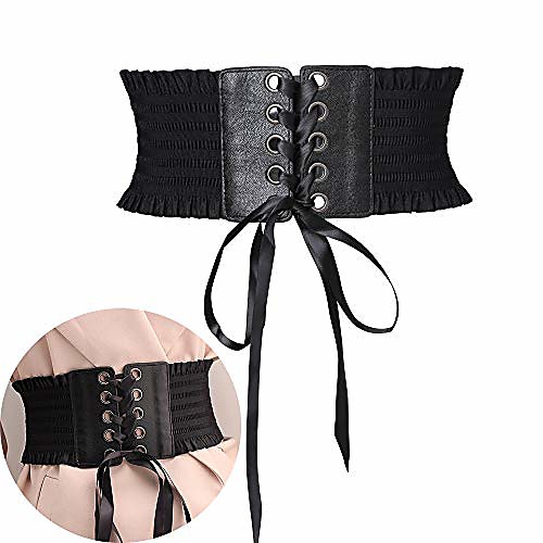 

jurxy women's lace wide waist band belt women bandage elasticity girdle wrap obi style boho corset waist belts – black