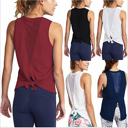 

Women's Tank Top Tee / T-shirt Mesh Patchwork Knotted Crew Neck Solid Color Sport Athleisure Top Sleeveless Breathable Soft Comfortable Yoga Running Everyday Use Casual Daily Outdoor