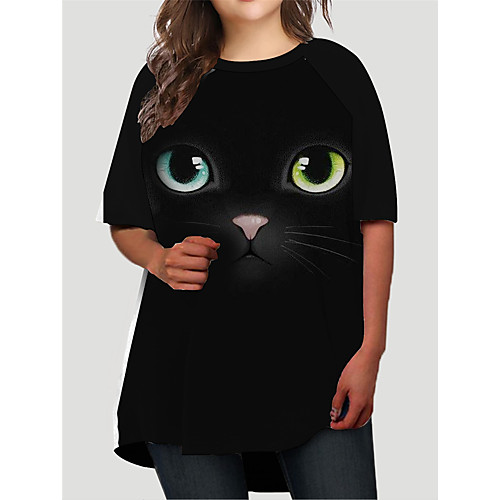 

Women's Plus Size Cat Graphic Animal Print Basic Half Sleeve Fall Short Mini Dress T Shirt Dress Tee Dress Black
