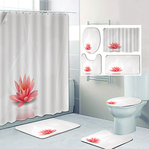 

Bathroom Shower Curtain & Mat Set Classic Polyester Waterproof