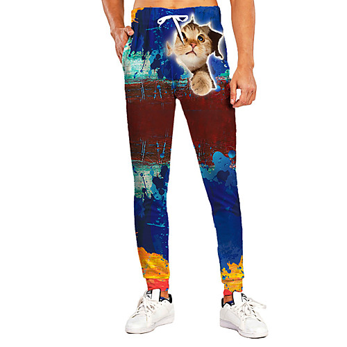 

Men's Sporty Casual / Sporty Breathable Quick Dry Sports Daily Holiday Pants Sweatpants Trousers Pants Cat Graphic Graphic Prints Full Length Print Blue